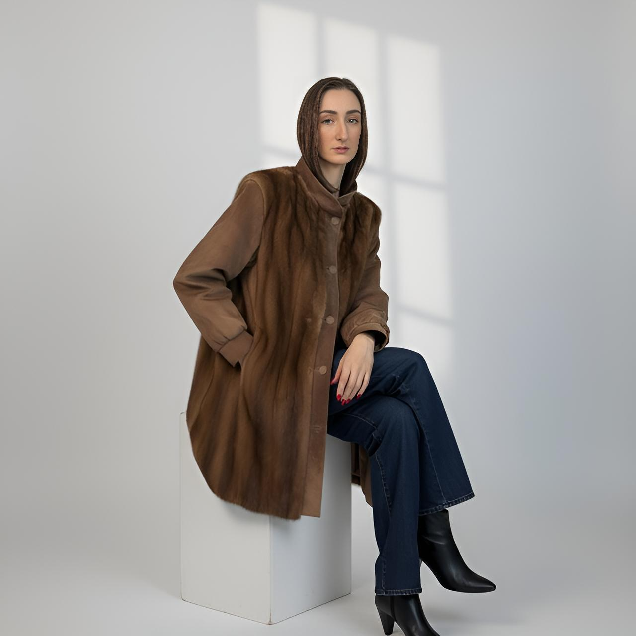 Demi Buff Mink Jacket - Suede Sleeves- Collar and Fronts