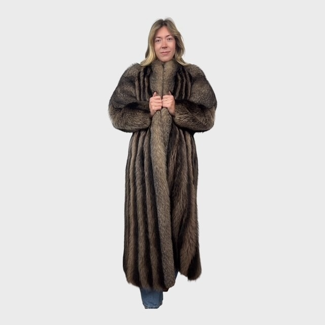 Vintage Natural Raccoon Coat with Silver Fox Trim