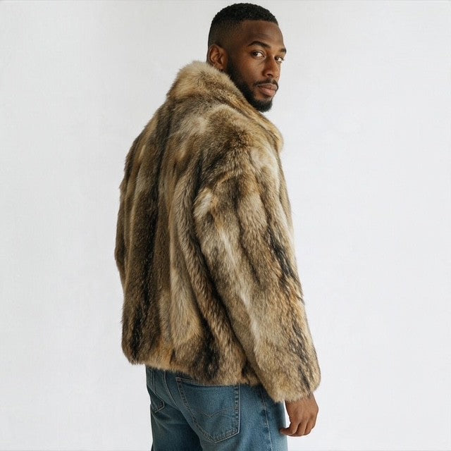 Men's Natural Coyote Fur Bomber Jacket – Gator Fronts | Size 3XL