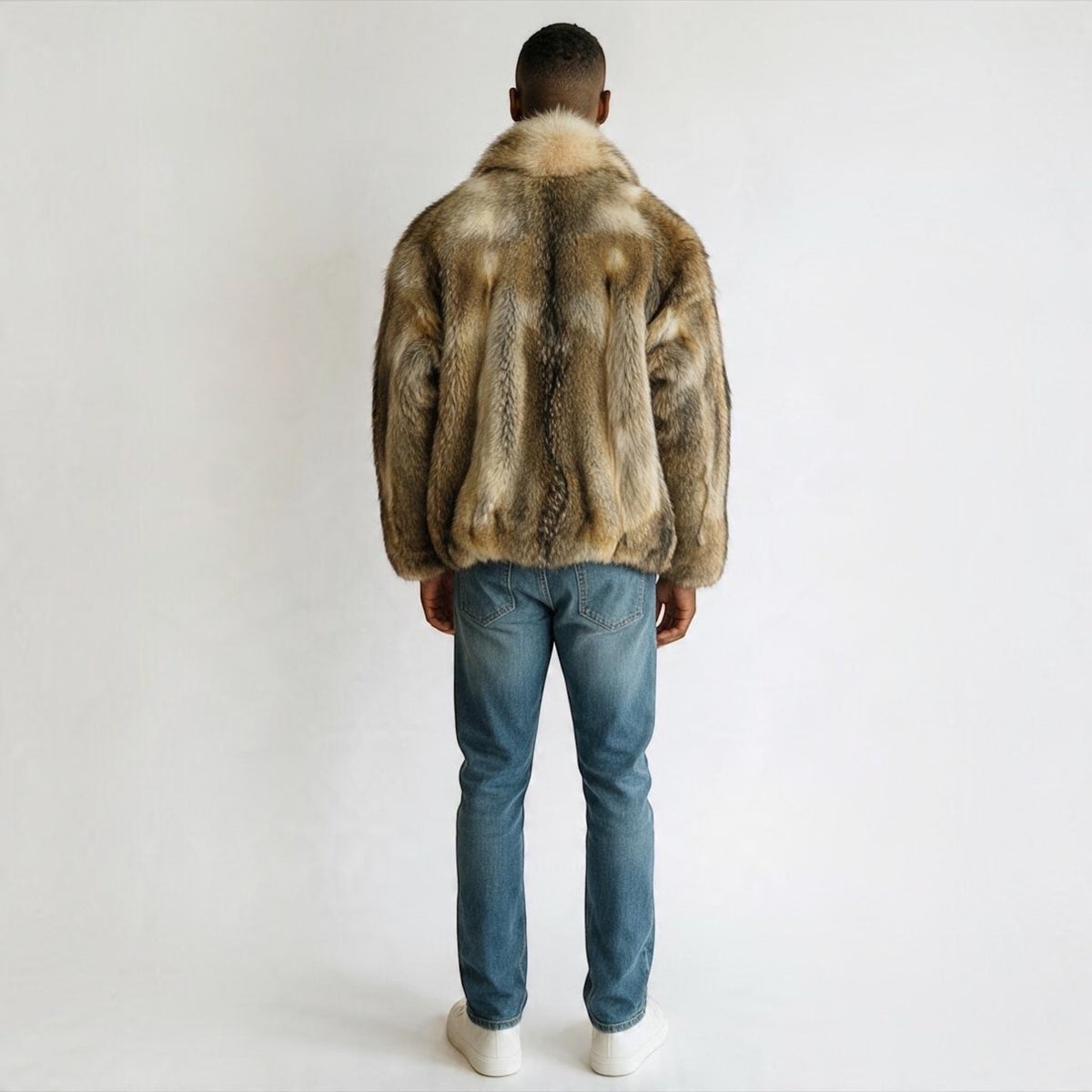 Men's Natural Coyote Fur Bomber Jacket – Gator Fronts | Size 3XL