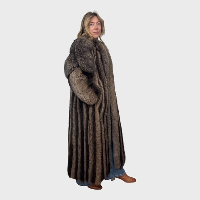 Vintage Natural Raccoon Coat with Silver Fox Trim