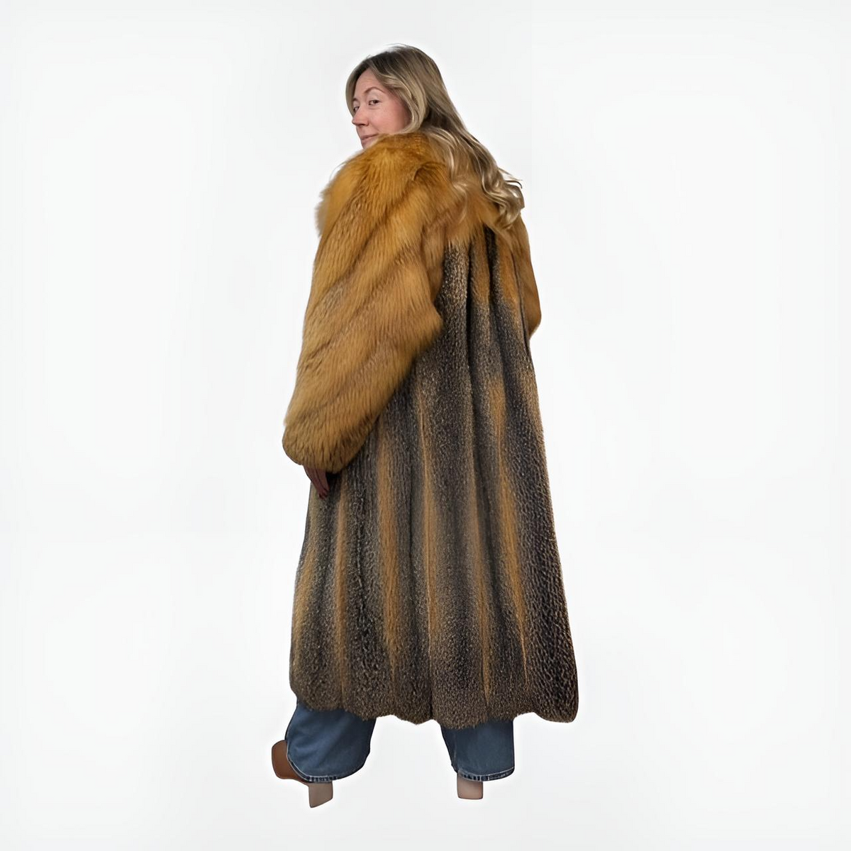 American Grey Vintage Fox Coat - Canadian Red Fox Collar & Sleeves