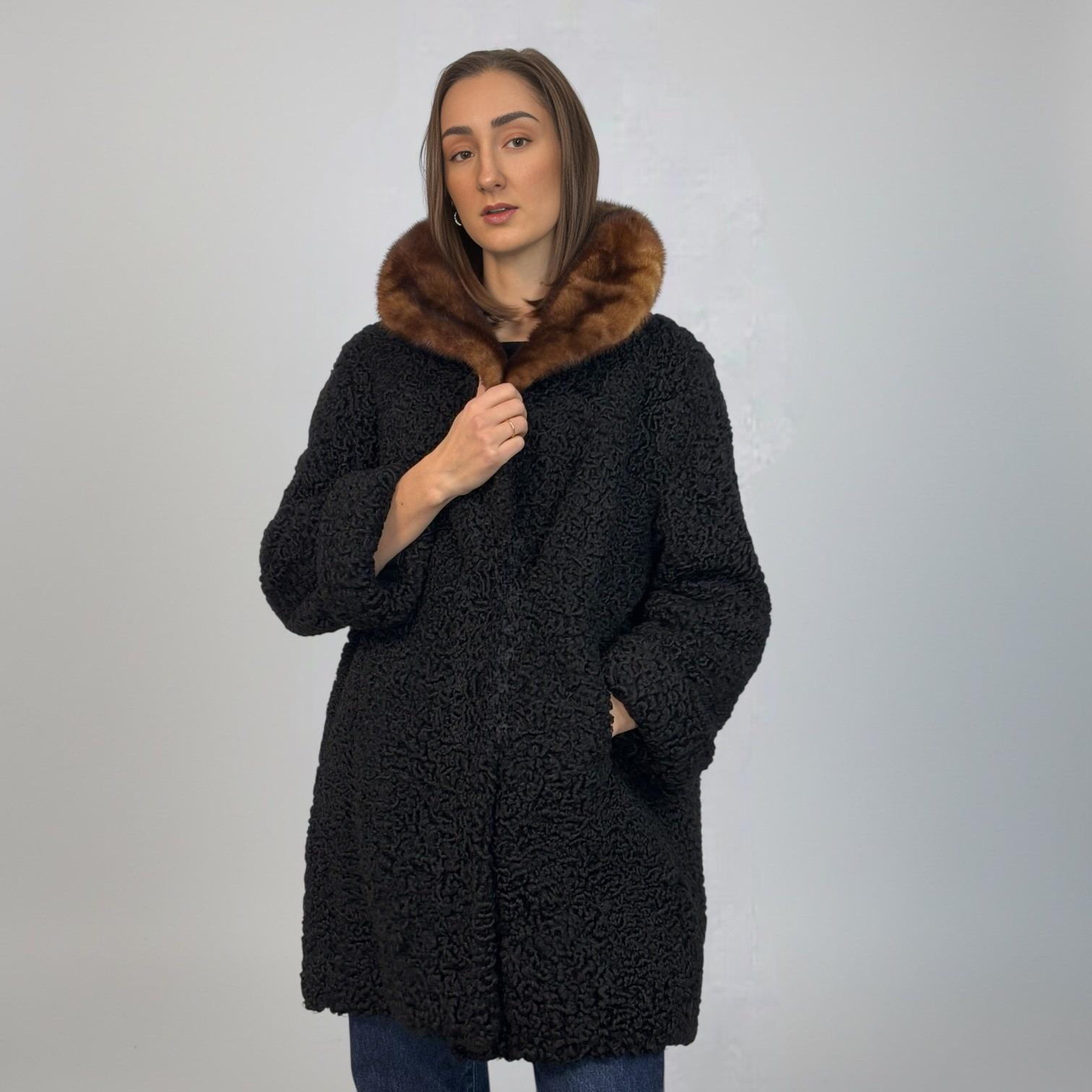 Black Persian Lamb Jacket - Pastel Mink Collar
