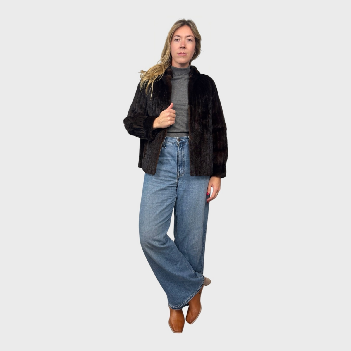 Corduroy Short Mink Jacket