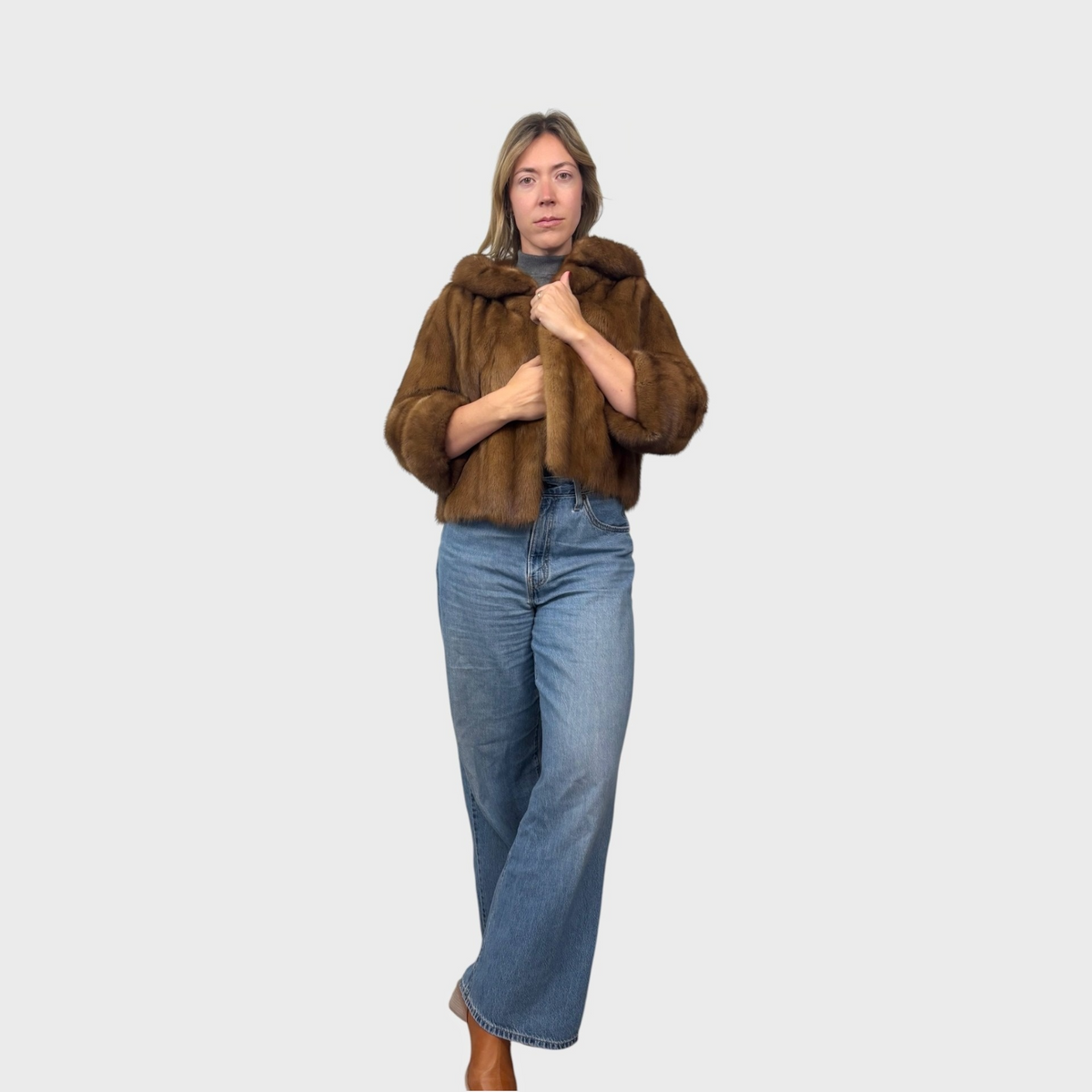 Dark Pastel Vintage Short Mink Jacket
