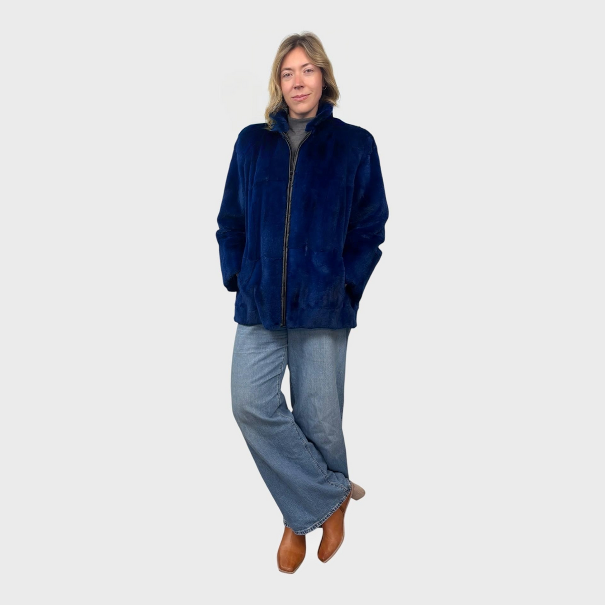 Navy Blue Upcycled Sheared Mink Jacket