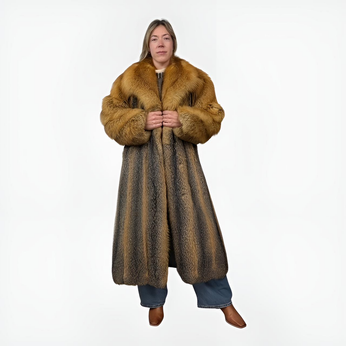 American Grey Vintage Fox Coat - Canadian Red Fox Collar & Sleeves