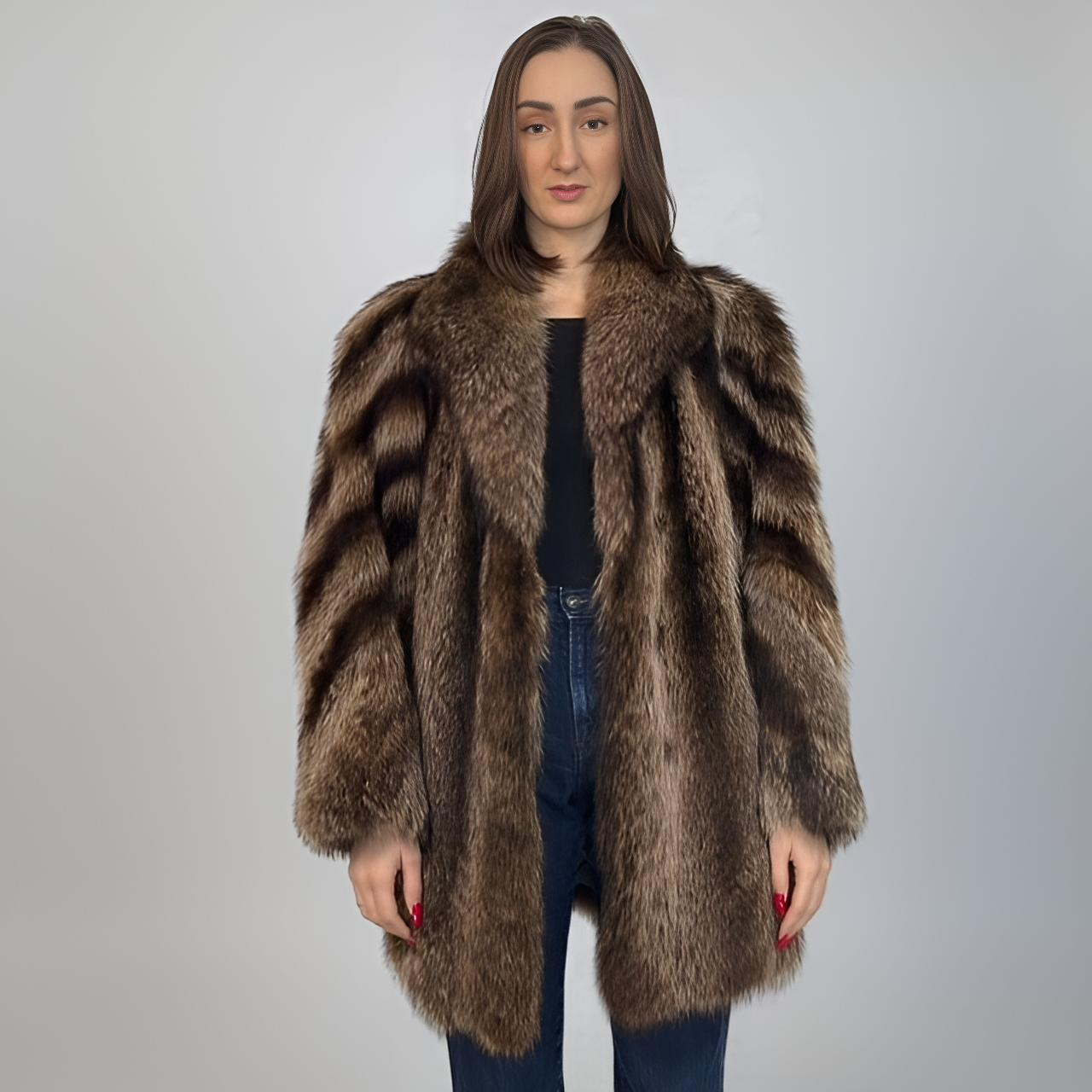 Natural Raccoon Jacket - Spiral Style Sleeves