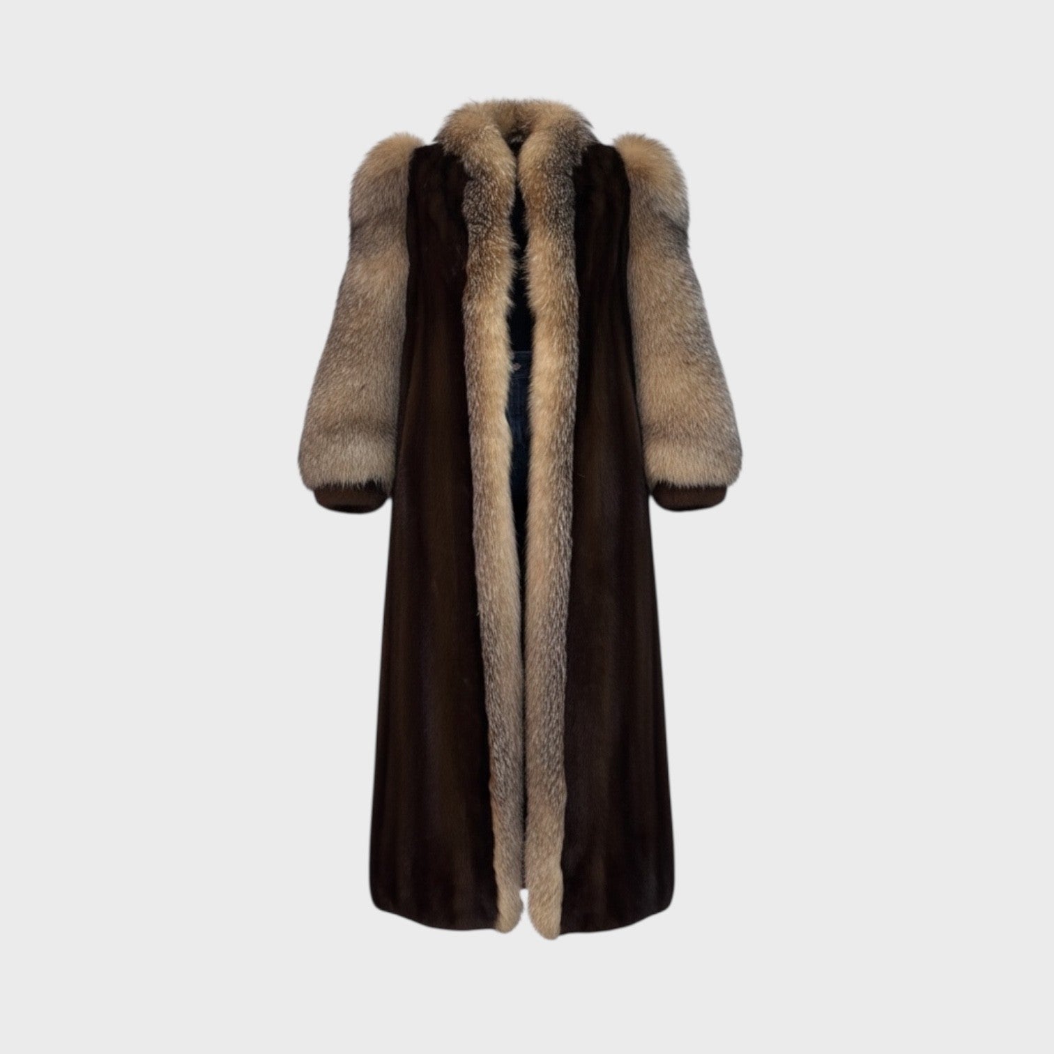 Mahogany Mink Coat - Crystal Fox Tuxedo & Sleeves