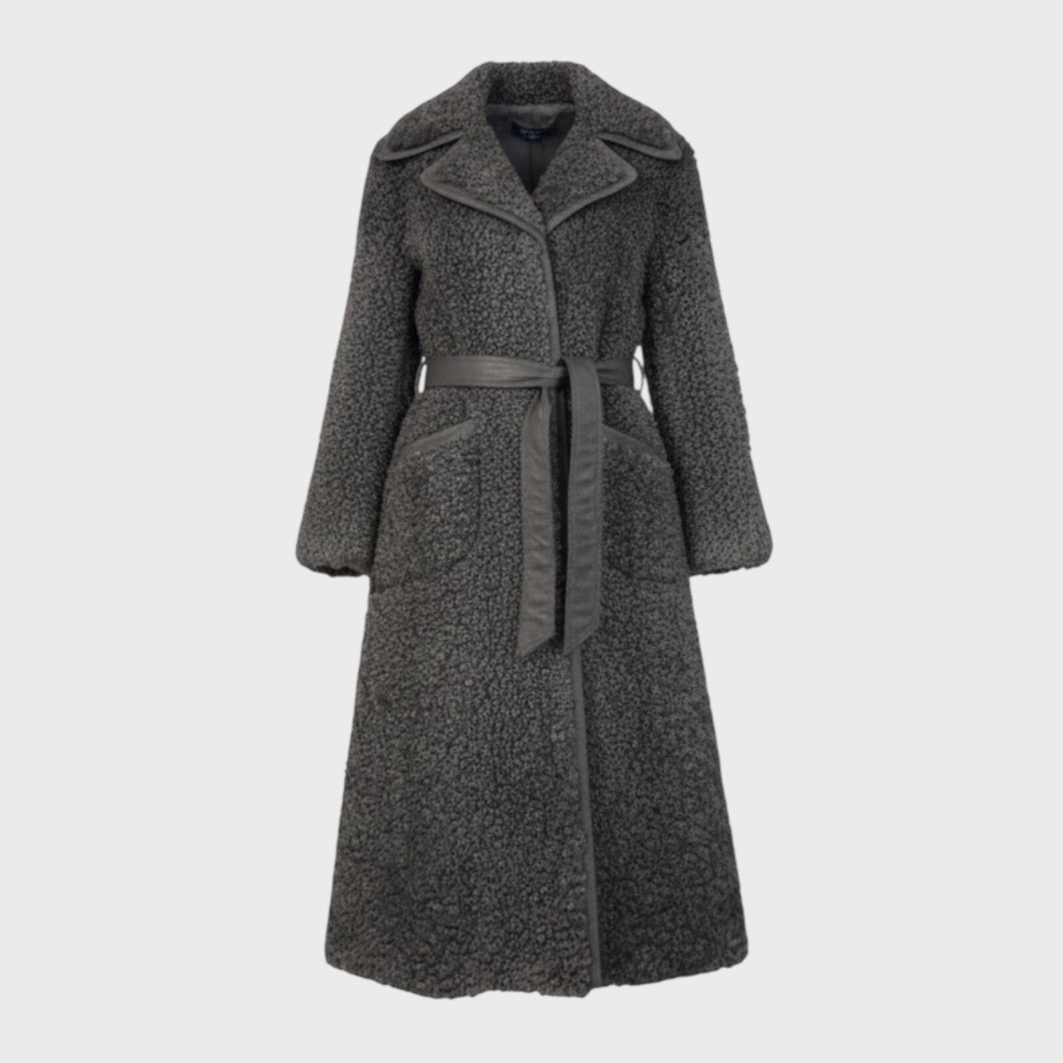 Grey Curly Lamb /Shearling Coat Leather Belt