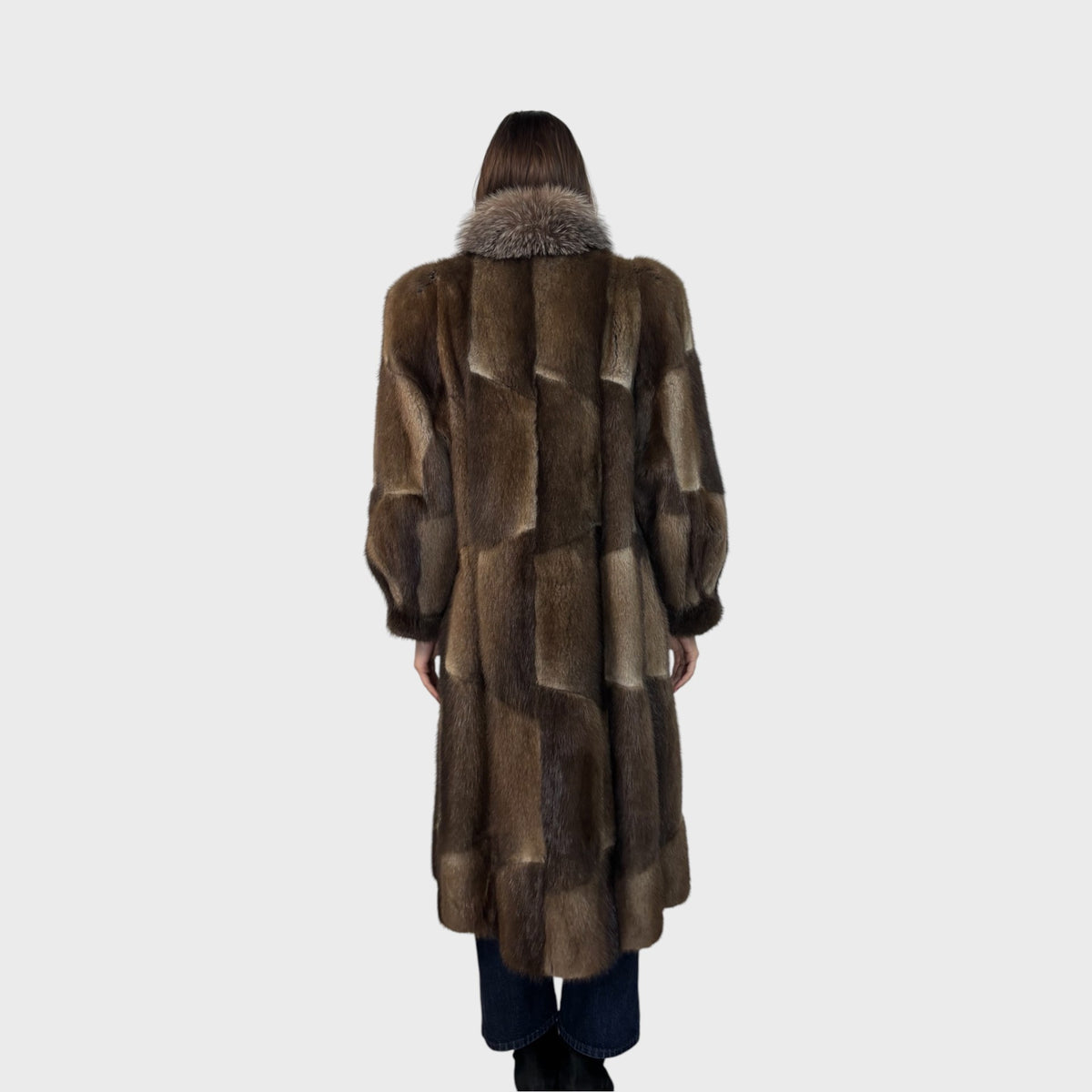 Vintage Natural Muskrat Coat with Fox Tuxedo Trim