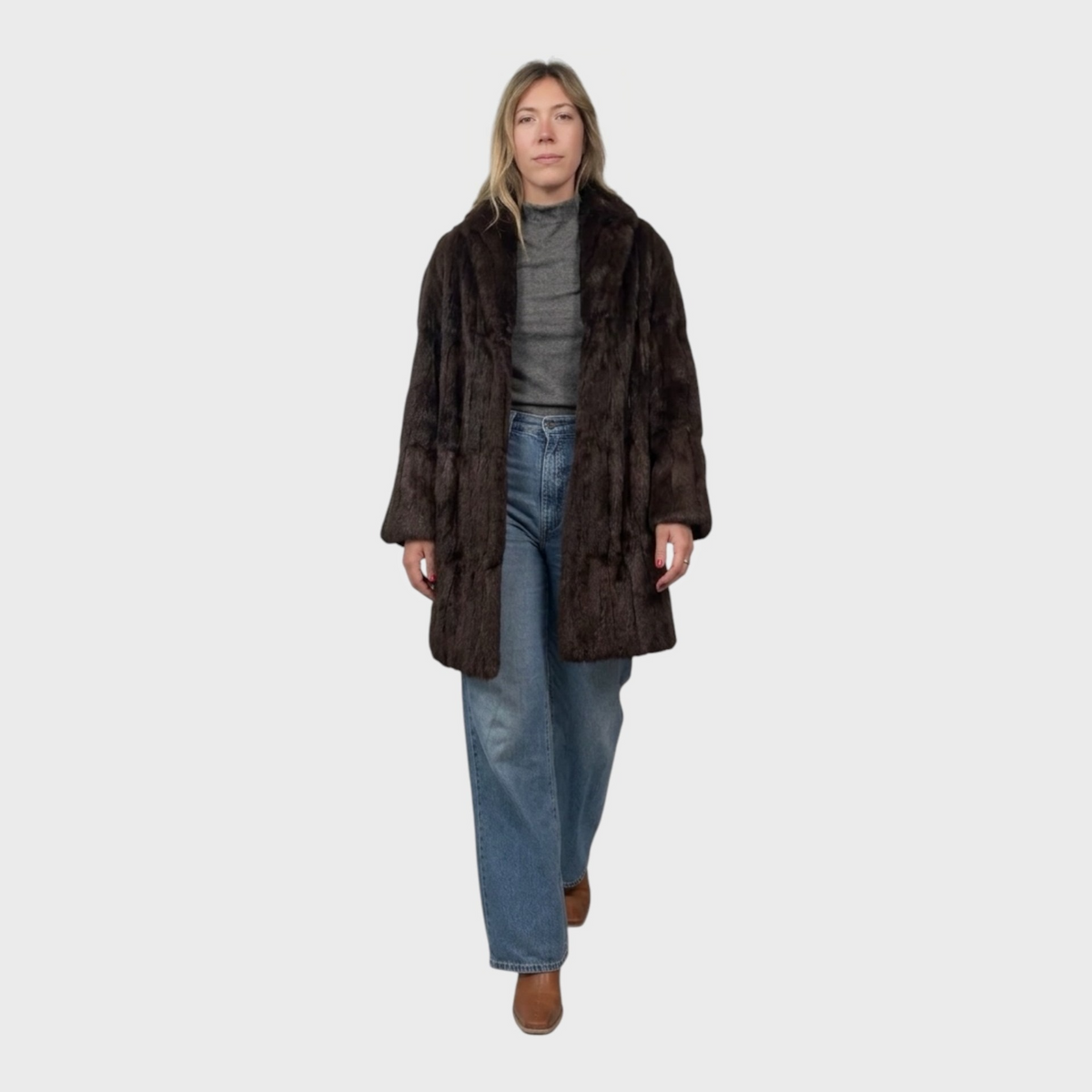 Dark Brown Vintage Squirrel 3/4 Coat