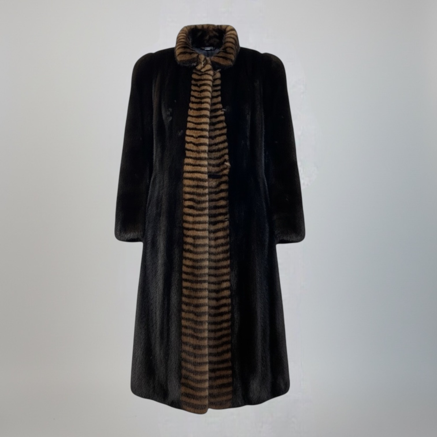 Dark Ranch Mink Coat - Two Tone Trim on Collar and Fronts