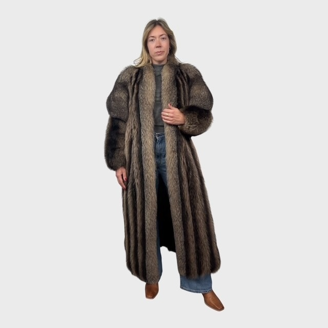 Vintage Natural Raccoon Coat with Silver Fox Trim