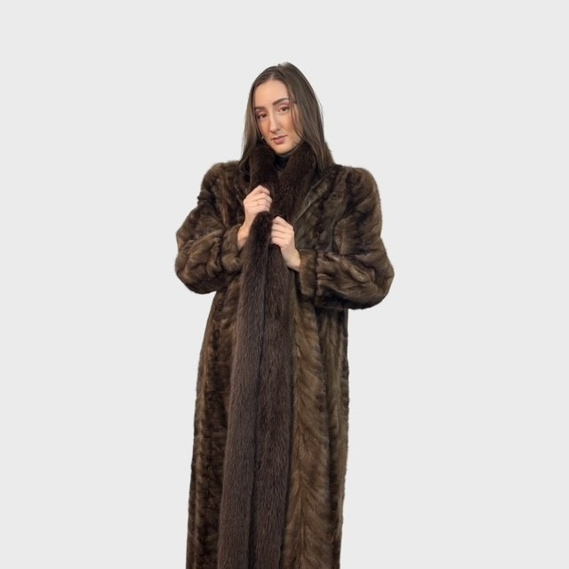 Vintage Demi Buff Mink Paw Coat with Fox Tuxedo Trim
