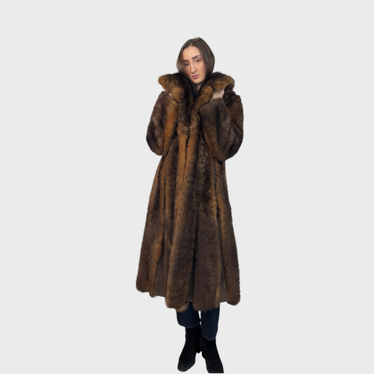 Vintage Opossum Coat with Suede Inserts