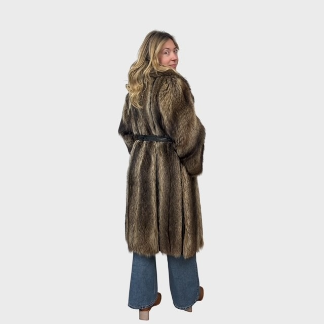 Natural Vintage Petite Raccoon Coat with Leather Belt
