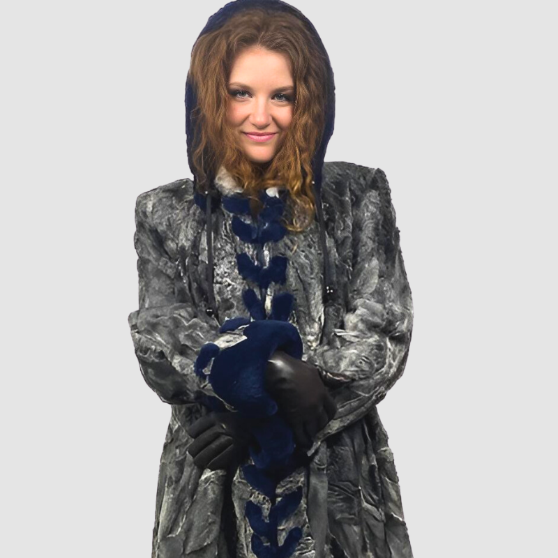 GREY PERSIAN LAMB PARKA - BLUE DYED SHEARED BEAVER TRIM