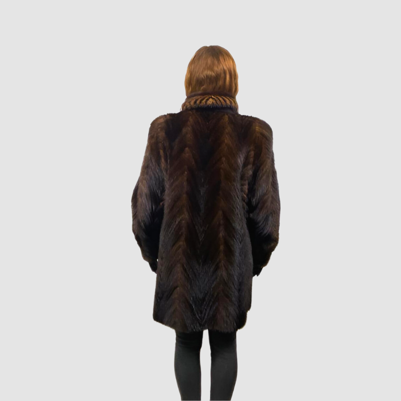 MAHOGANY MINK TAIL JACKET 2 TONE TRIM