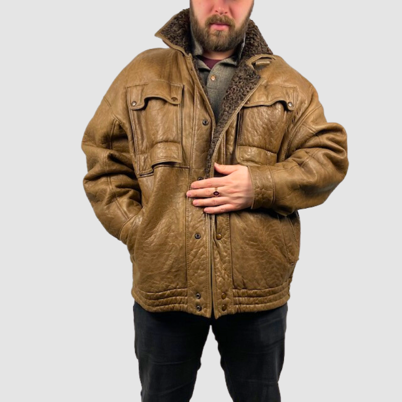 BROWN PERSIAN LAMB JACKET NAPA LEATHER FINISH