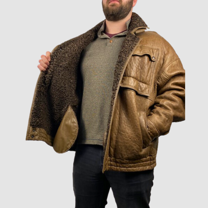 BROWN PERSIAN LAMB JACKET NAPA LEATHER FINISH