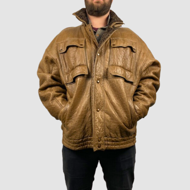 BROWN PERSIAN LAMB JACKET NAPA LEATHER FINISH