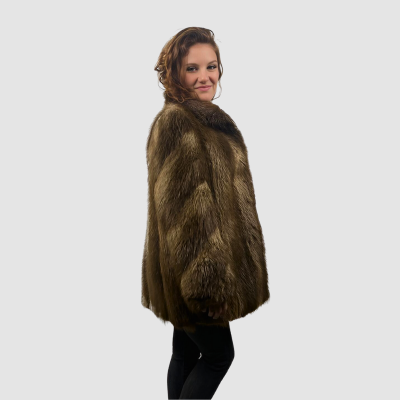 NATURAL LONG HAIR BEAVER JACKET