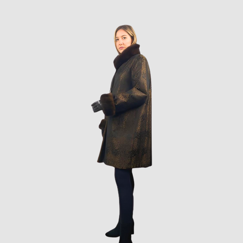 UPCYCLED SHEARED MAHOGANY MINK 3/4 REVERSIBLE TO TAFFETA