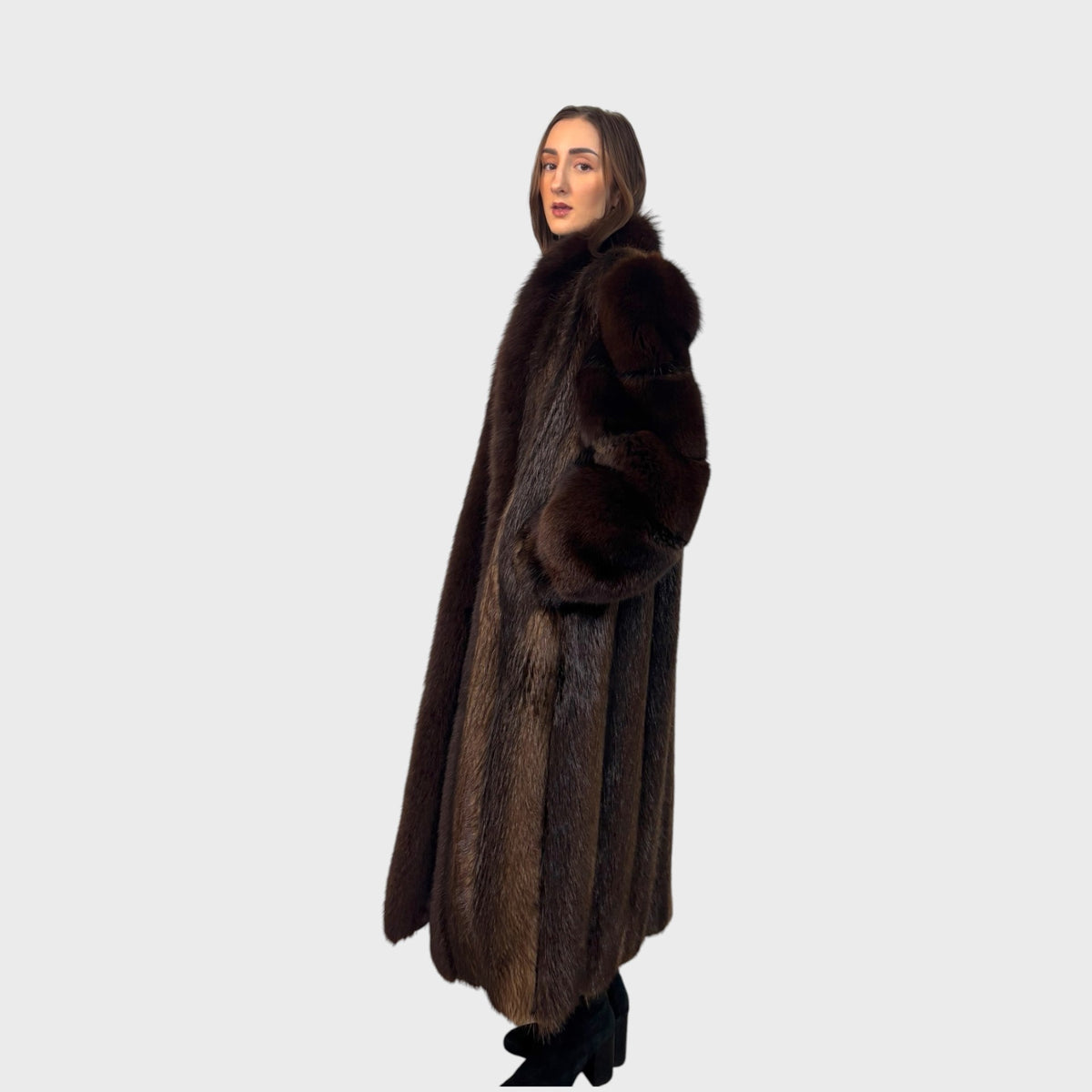 Natural Dark Beaver Coat with Fox Trim — Vintage