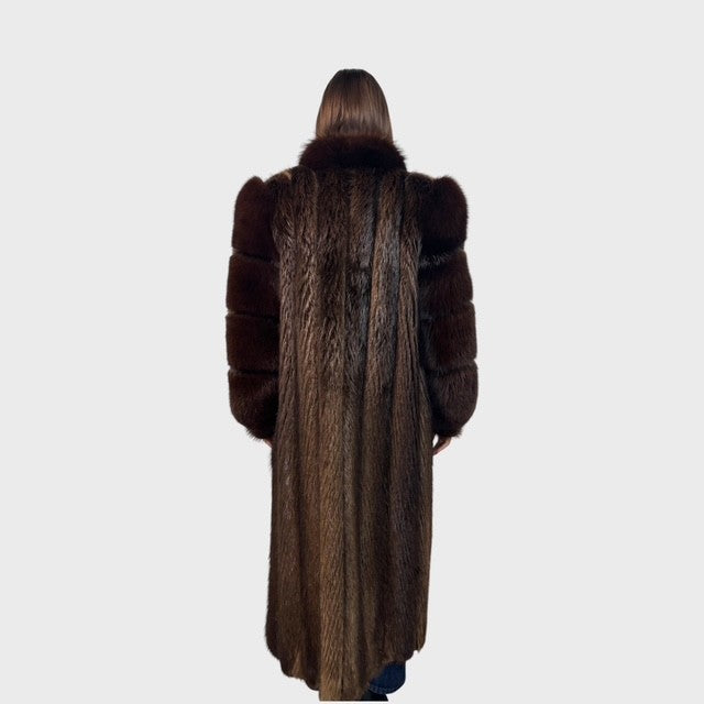 Natural Dark Beaver Coat with Fox Trim — Vintage