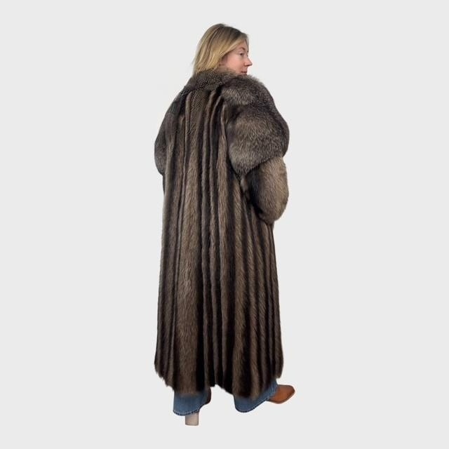 Vintage Natural Raccoon Coat with Silver Fox Trim
