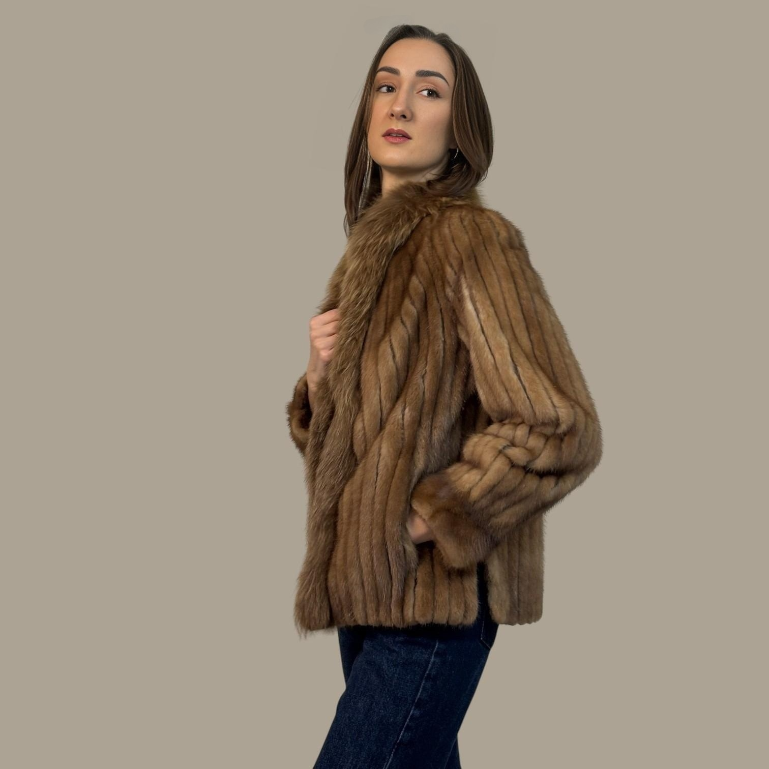 Pastel mink Short Jacket - Fox Trim