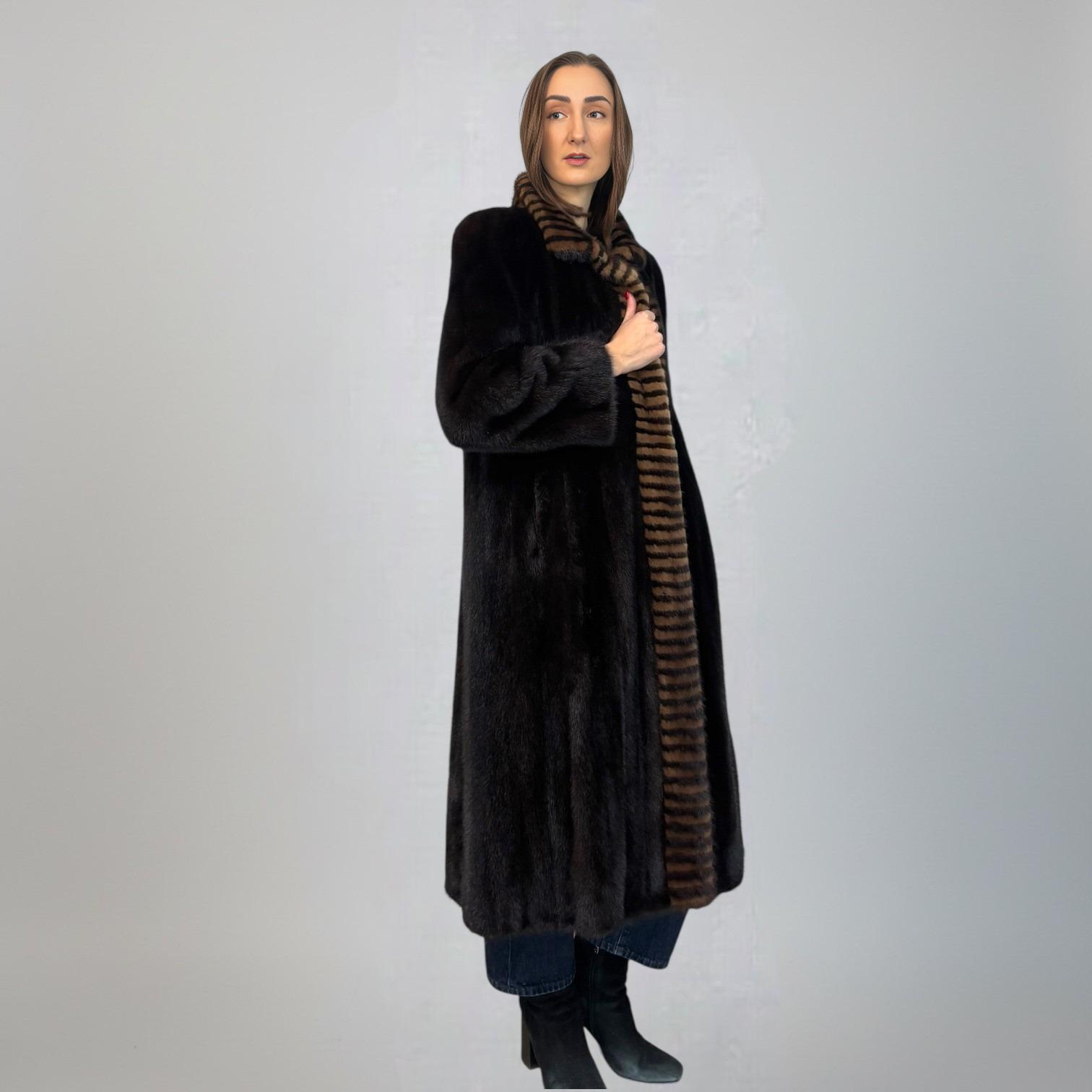 Dark Ranch Mink Coat - Two Tone Trim on Collar and Fronts