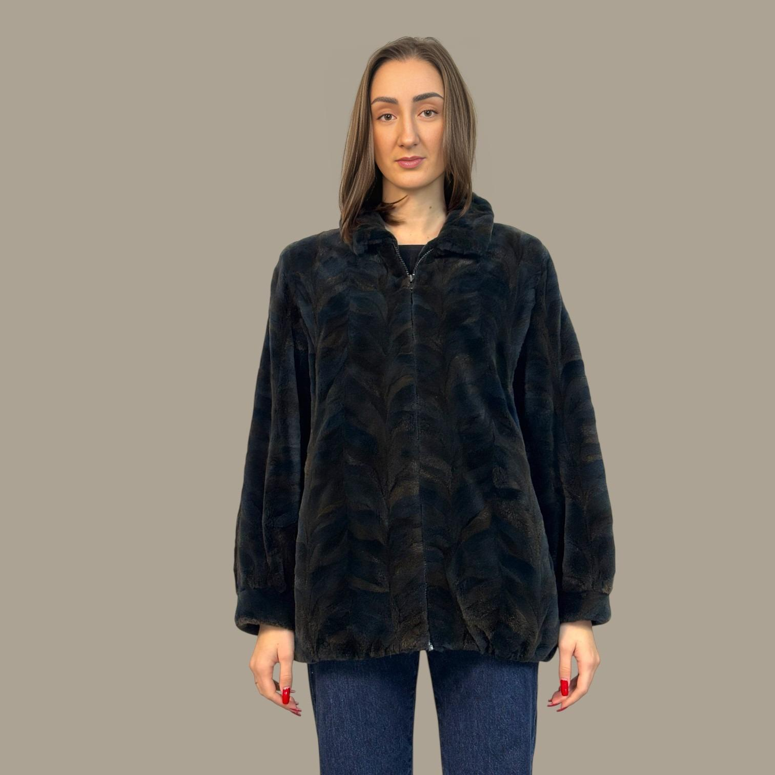 Blue Dyed Sheared Mink Paw Jacket - Zipper Fronts
