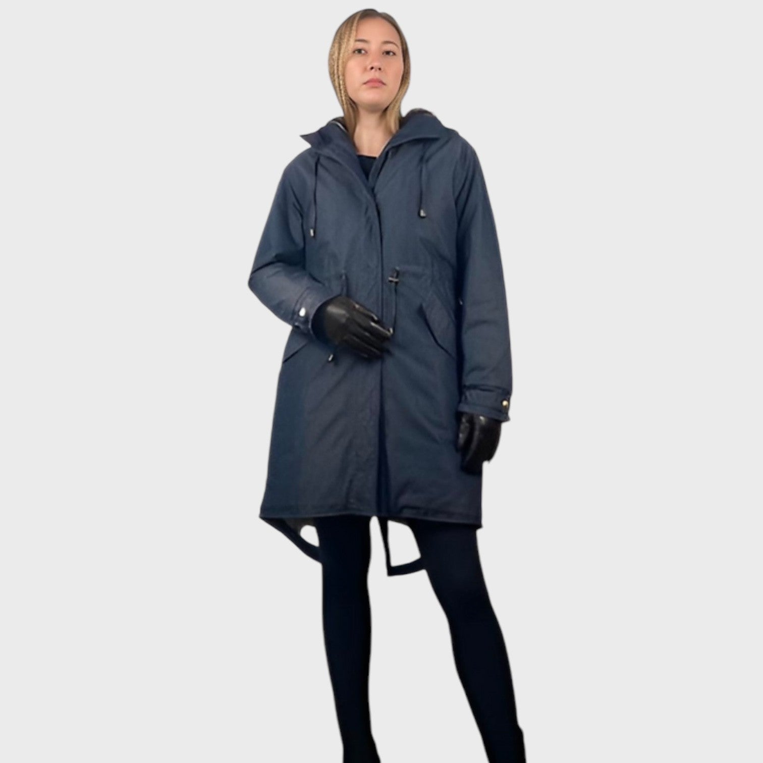 DENIM COTTON TWILL PARKA LINED WITH NATURAL UPCYCLED RACCOON