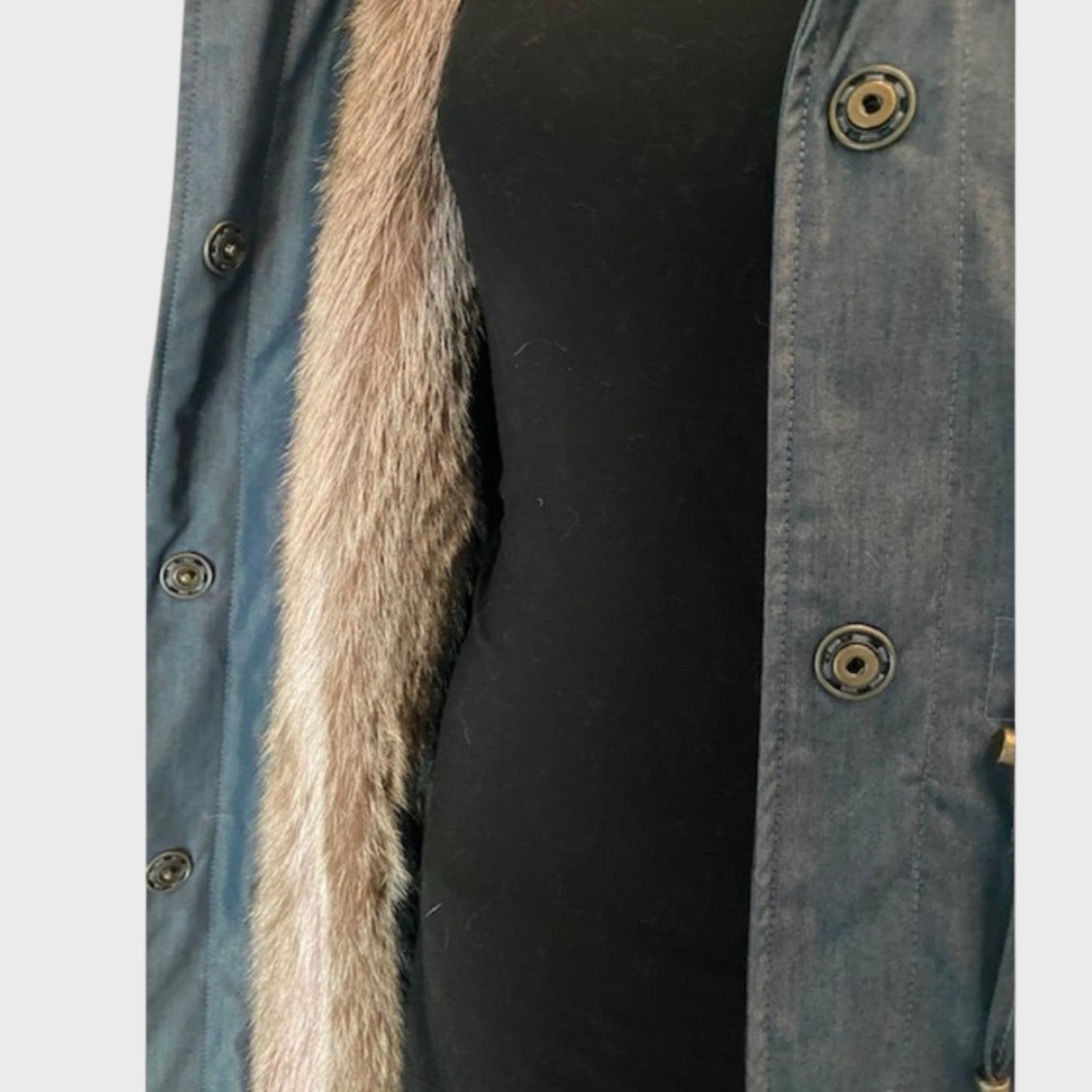 DENIM COTTON TWILL PARKA LINED WITH NATURAL UPCYCLED RACCOON
