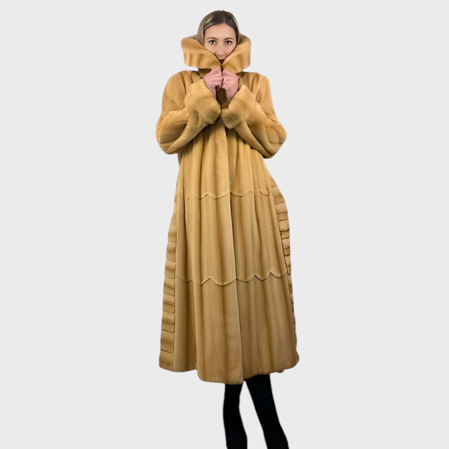 WHISKEY PLUCKED FEMALE MINK COAT