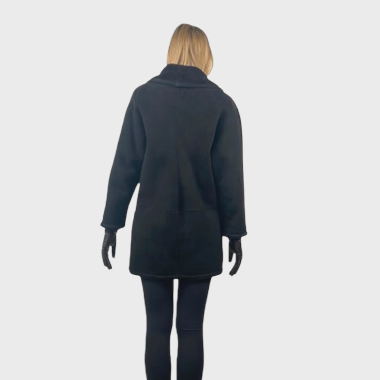 WOMEN'S BLACK SHEARLING CAR COAT