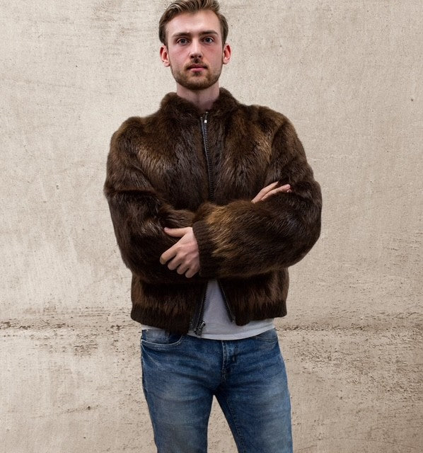 MEN'S NATURAL BEAVER BOMBER JACKET