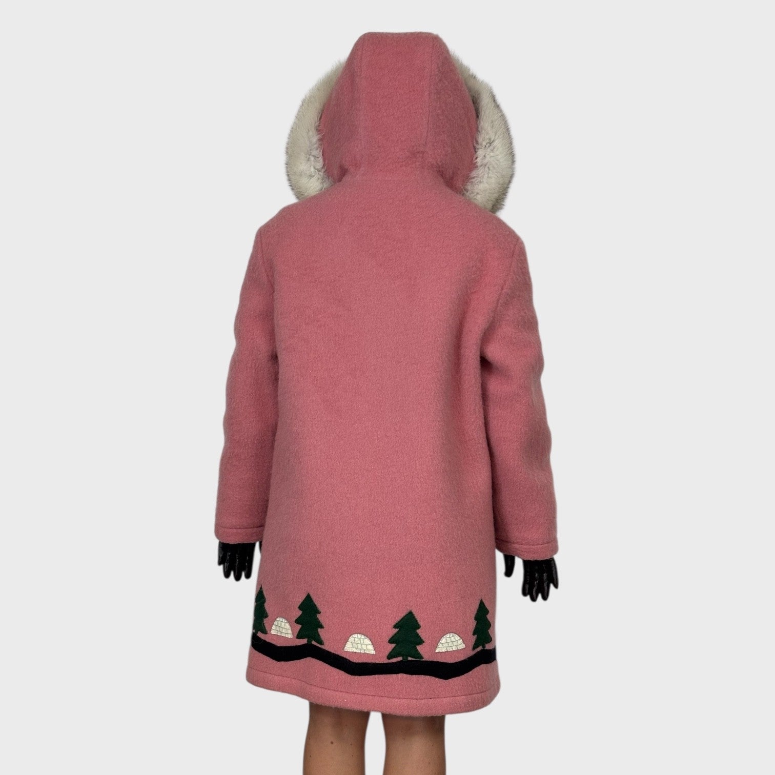 Vintage Pink Inuit Wool Parka Fox Trimmed.