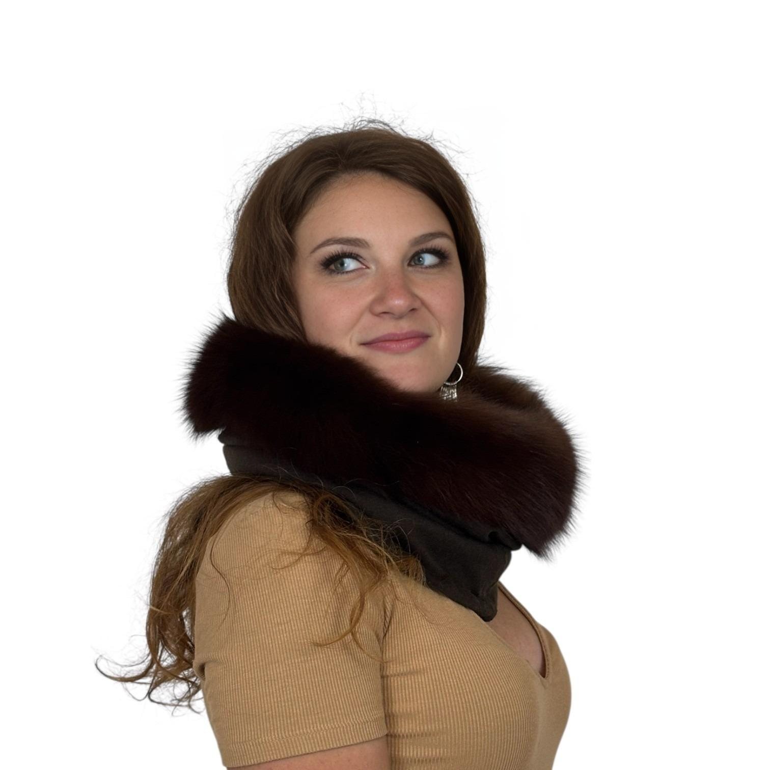 Sable Dyed Fox Knit Neckwarmer / Hood