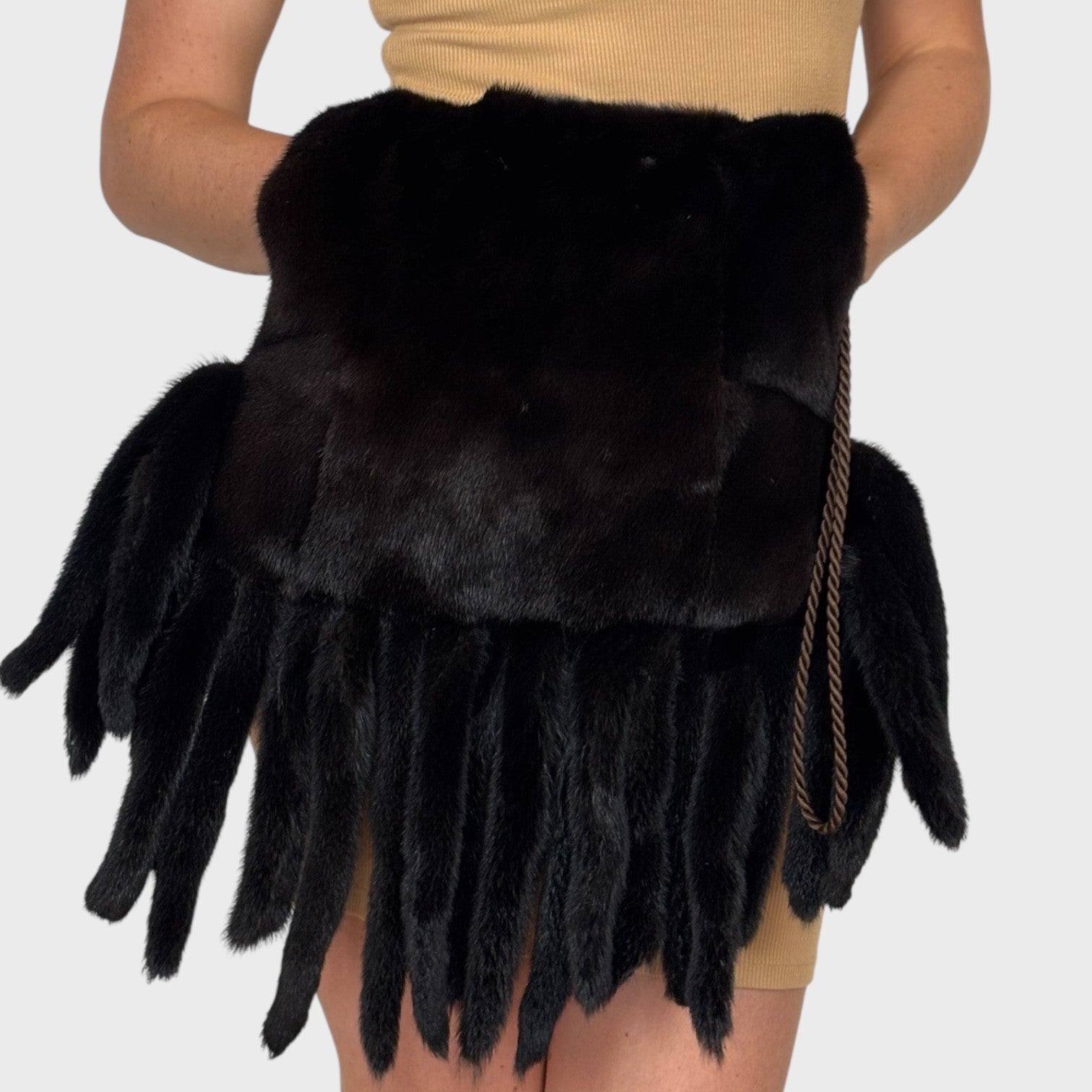 Dark Ranch Mink Hand Muff with Tails