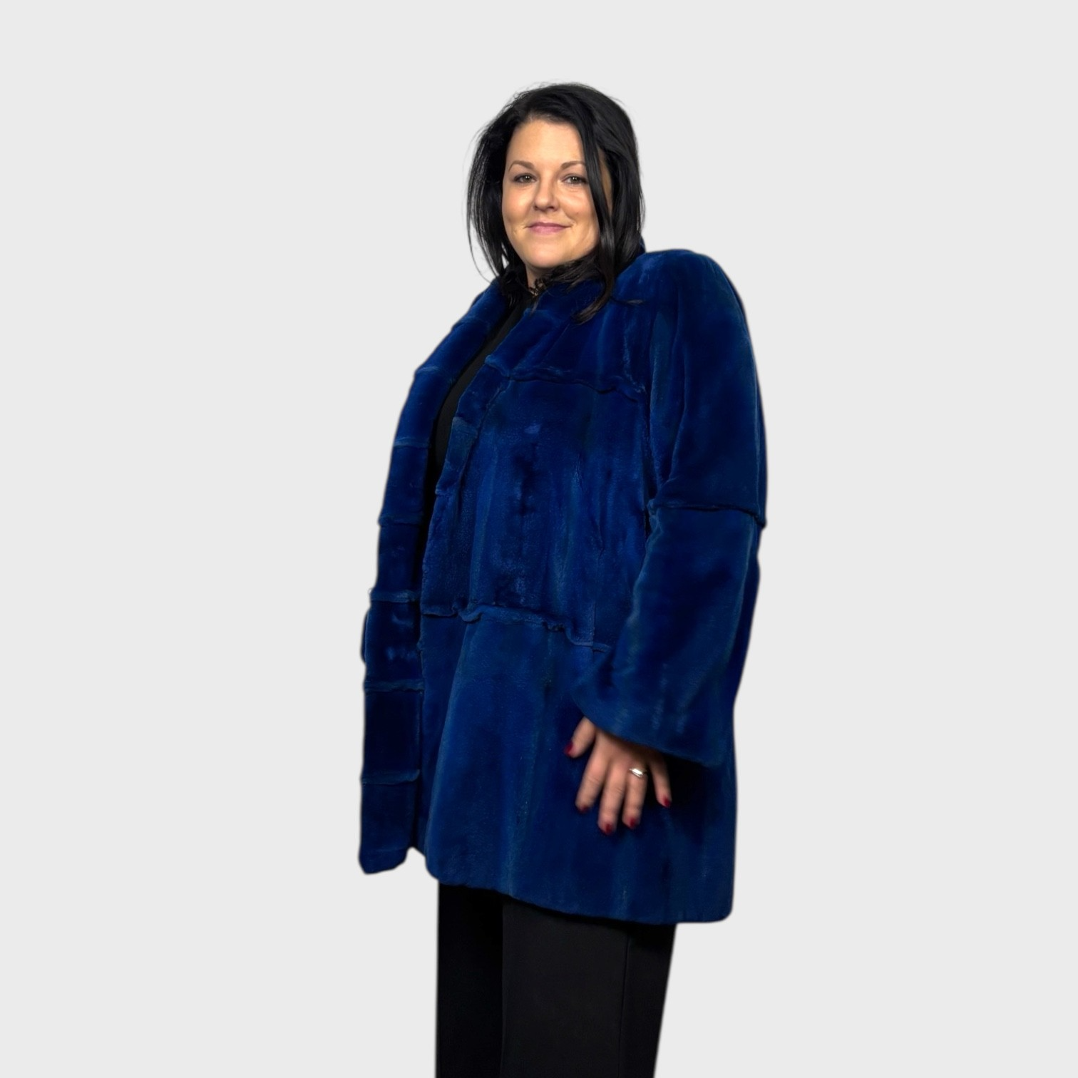 Royal Blue Dyed Sheared Mink Jacket - Tuxedo Fronts Style