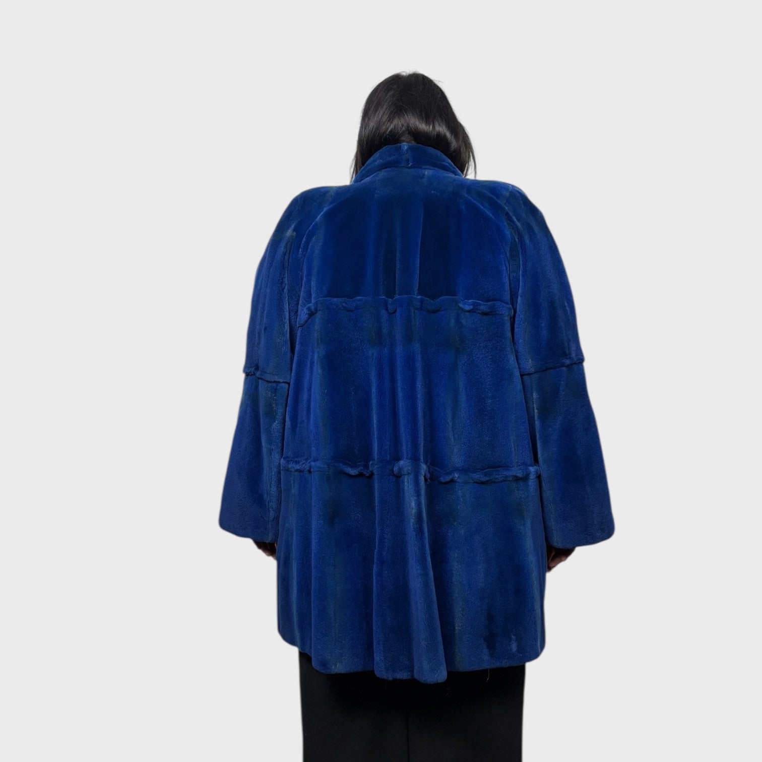 Royal Blue Dyed Sheared Mink Jacket - Tuxedo Fronts Style