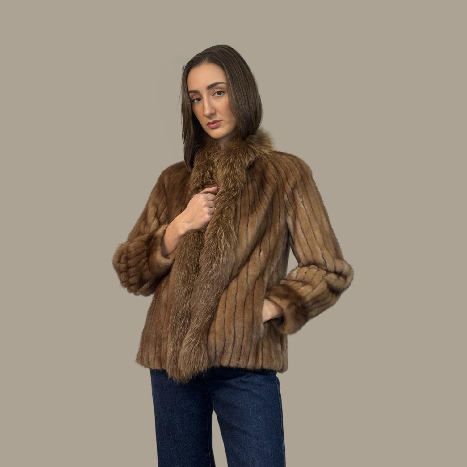Pastel mink Short Jacket - Fox Trim