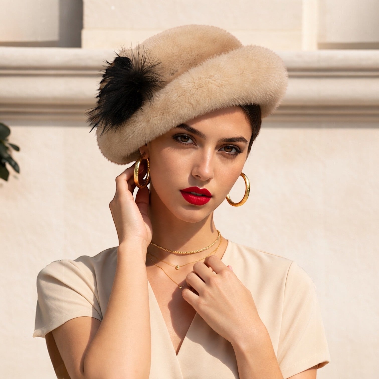 VINTAGE VIOLET MINK HAT - FEATHERS