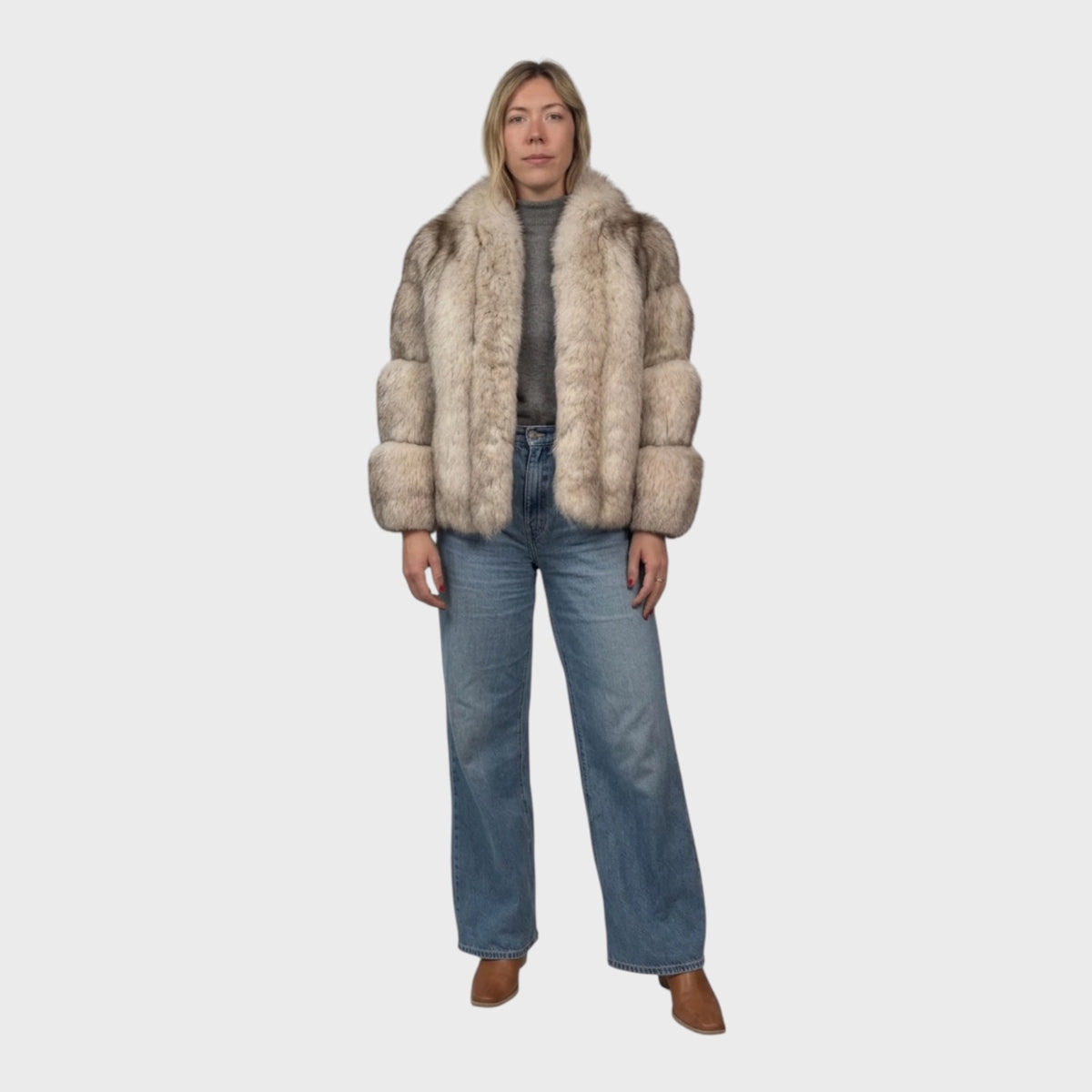 Short Vintage Blue Fox Jacket