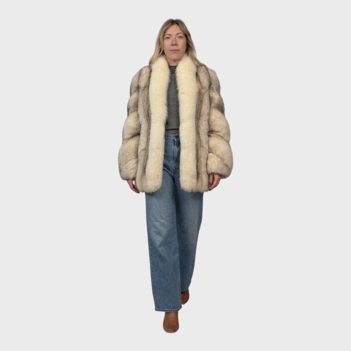 Vintage Blue Fox Jacket with Shadow Fox Trim