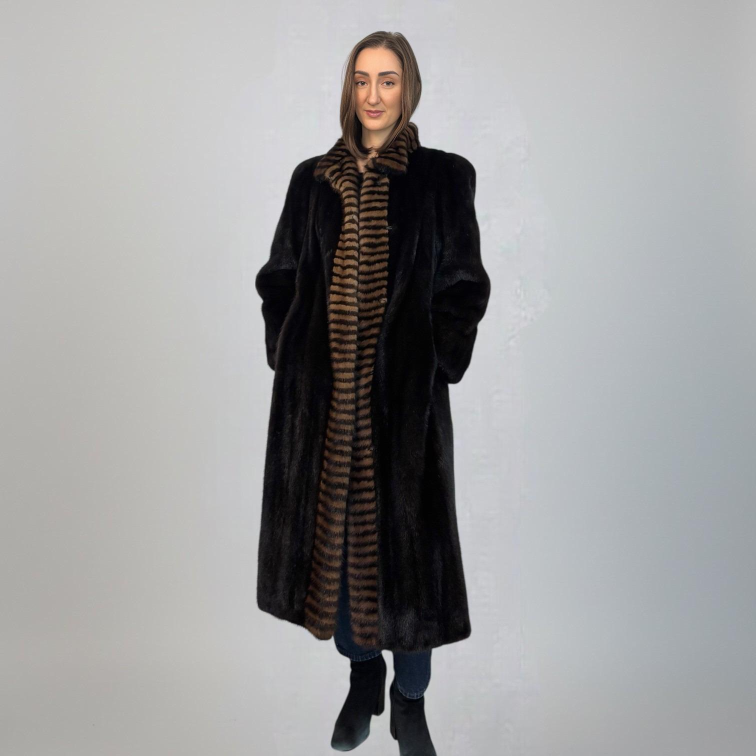 Dark Ranch Mink Coat - Two Tone Trim on Collar and Fronts