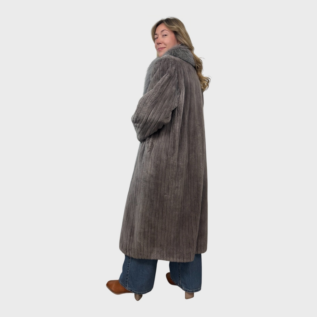 Grey Sheared Beaver Coat